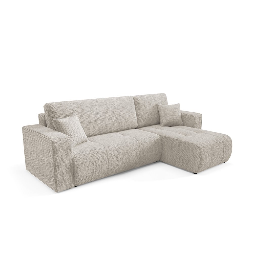 Canapé d'angle droit 3 places en tissu texturé beige