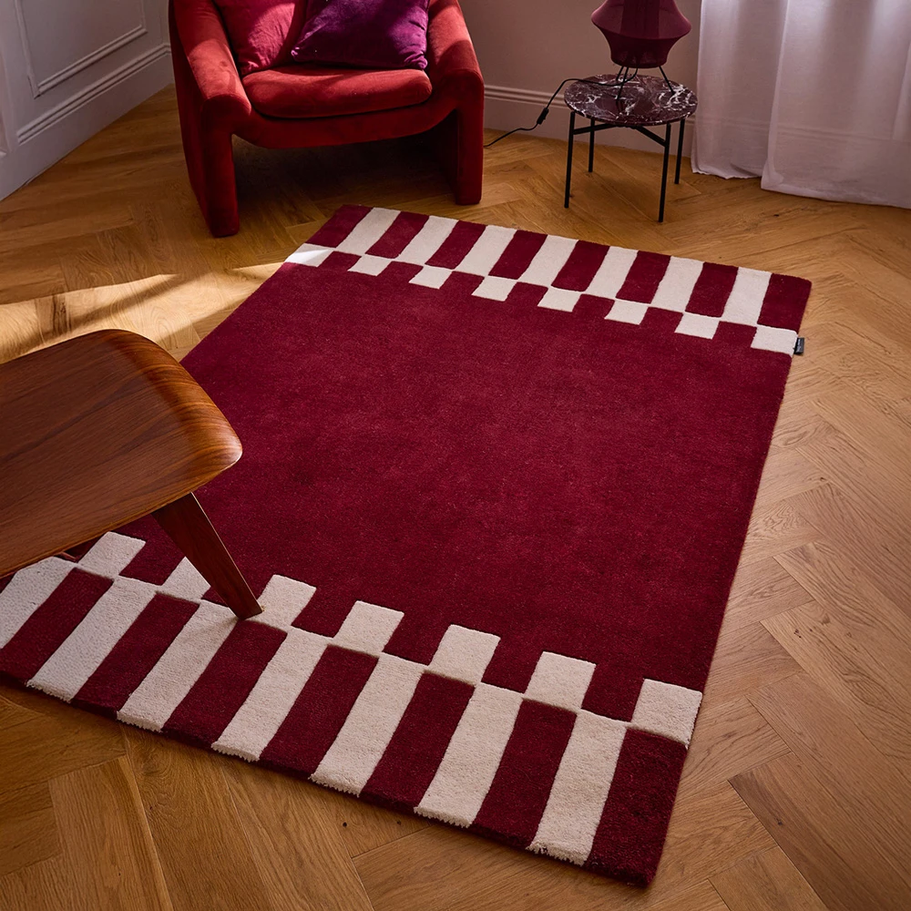 Tapis en laine géométrique - Bordeaux - 133x190 cm