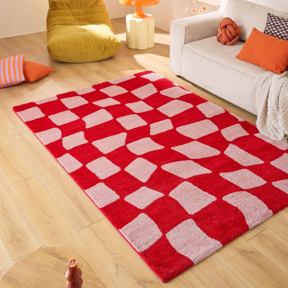 Tapis style retro année 70 - Rouge - 160x230cm