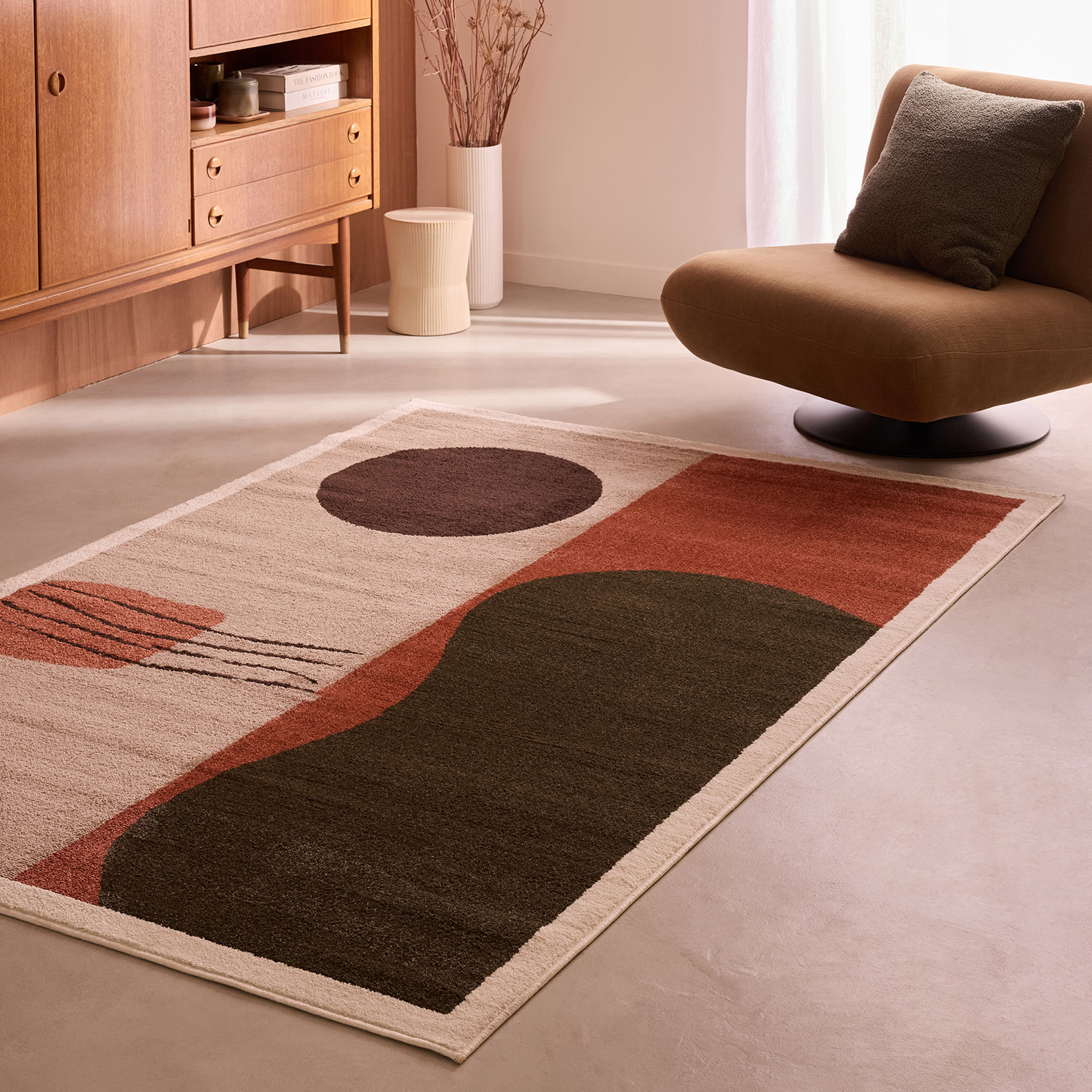 Tapis de salon à poils courts à motif art déco multicolore - 100x150 cm