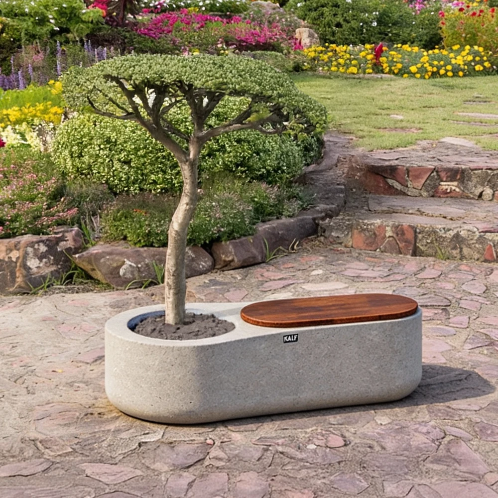 Banc gris en béton ultra-léger - 145x70 cm Hauteur : 60 cm