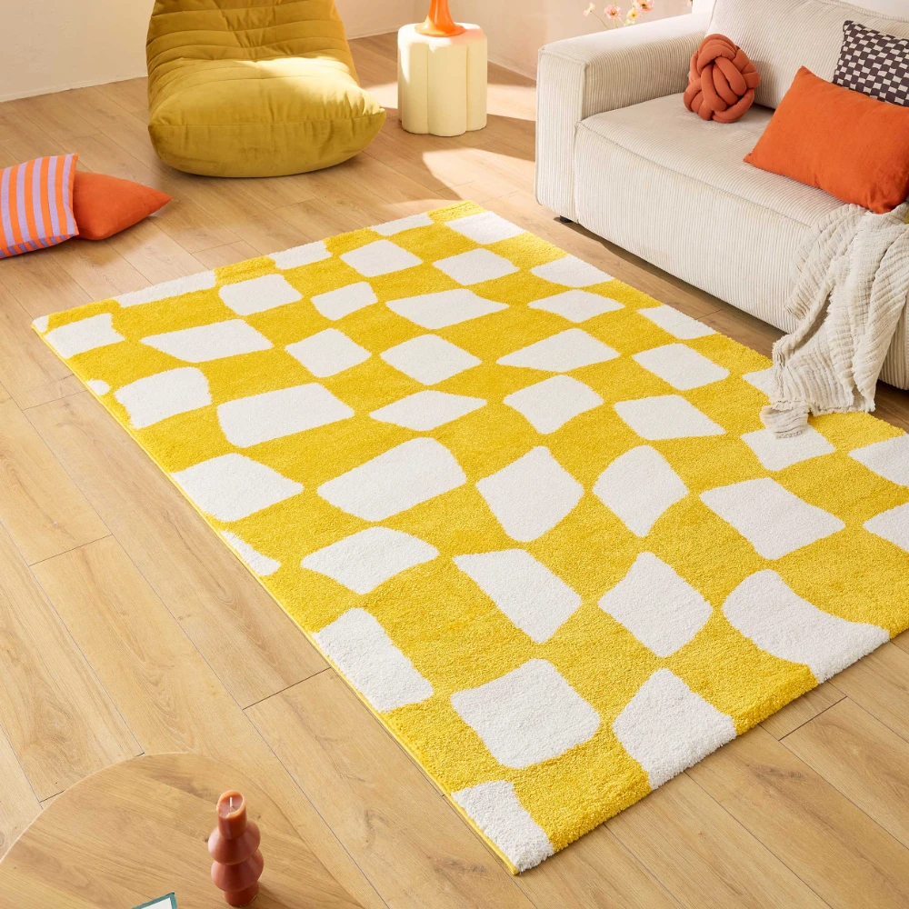 Tapis style retro année 70 - Jaune- Groovy