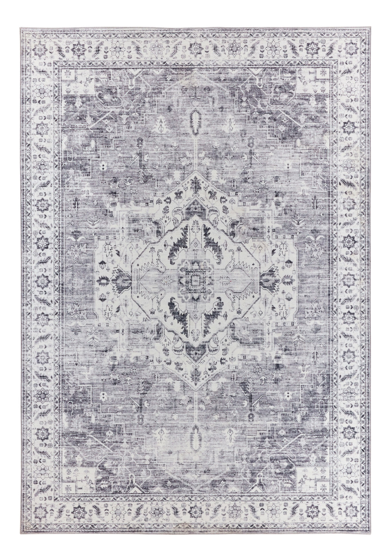 Tapis doux à poils courts motif vintage beige - 120x160 cm