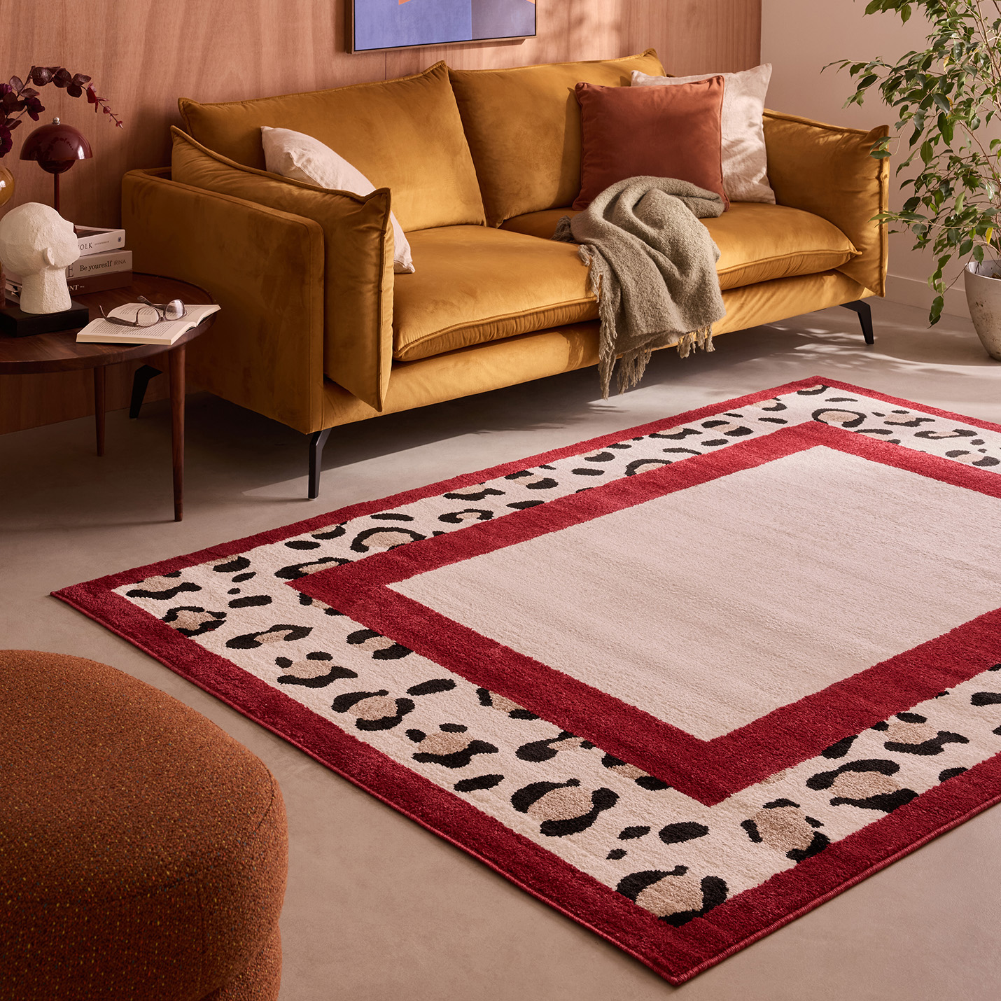 Tapis de salon à motif léopard rouge - 80x150 cm