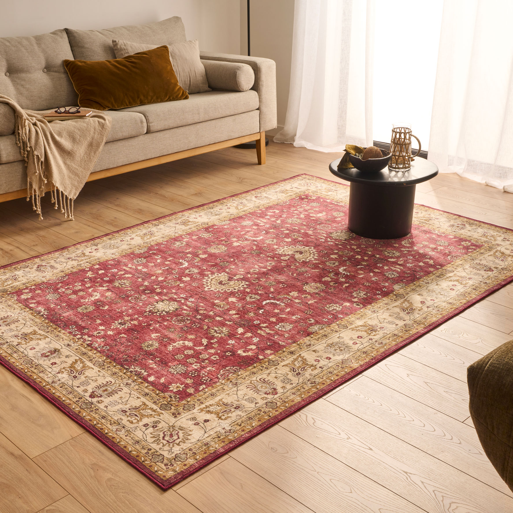 Tapis doux à poils courts motif oriental rouge - 120x160 cm