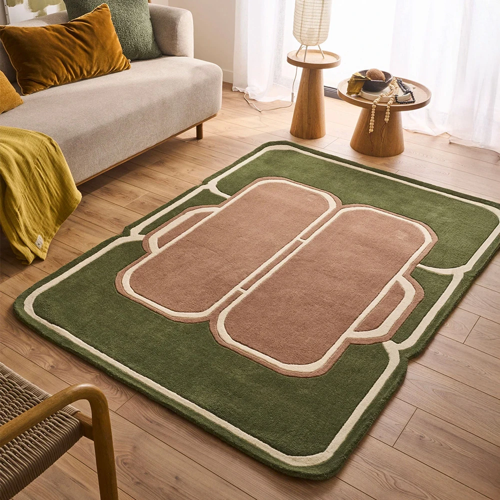 Tapis en laine vert et marron - 133x190 cm