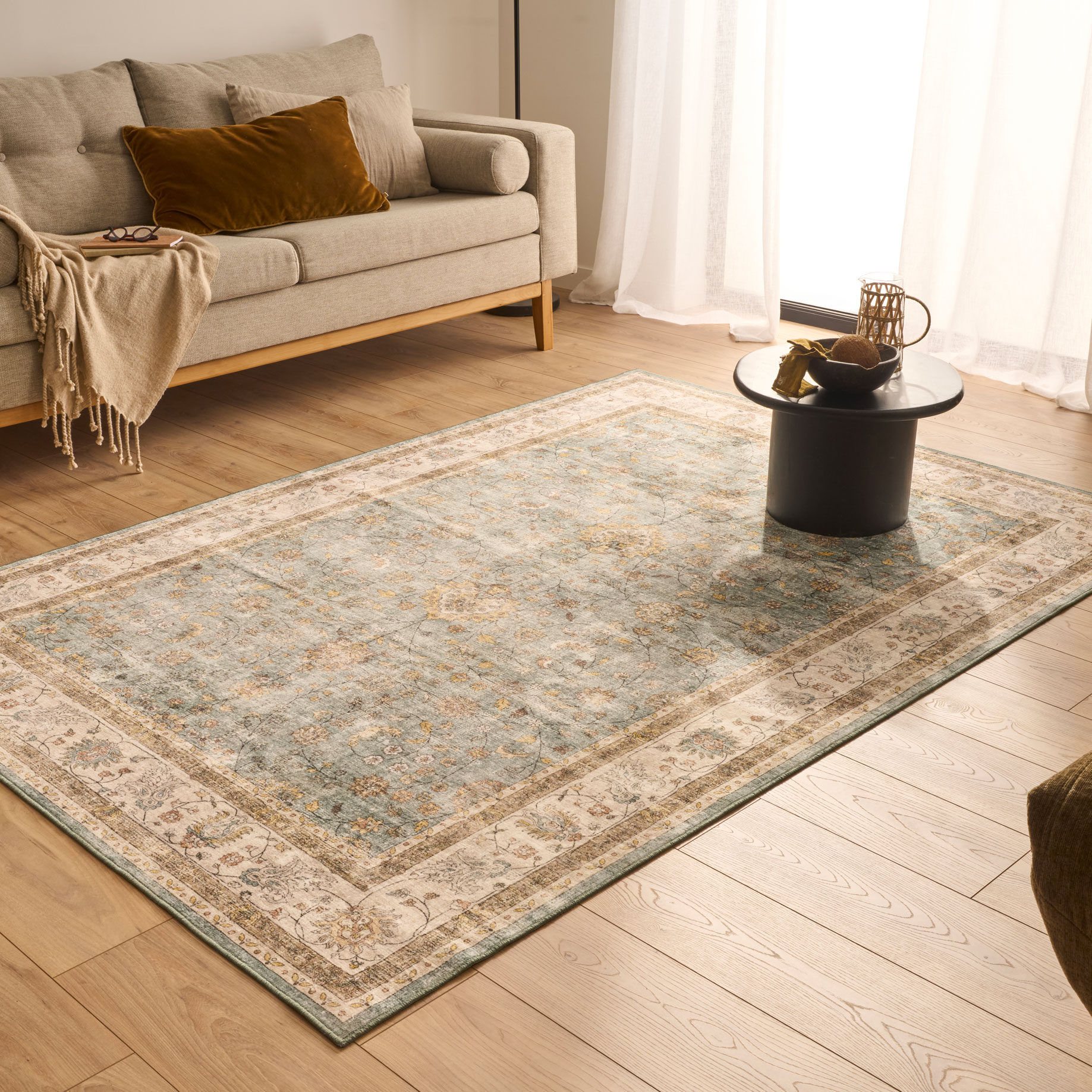 Tapis doux à poils courts motif oriental turquoise - 120x160 cm