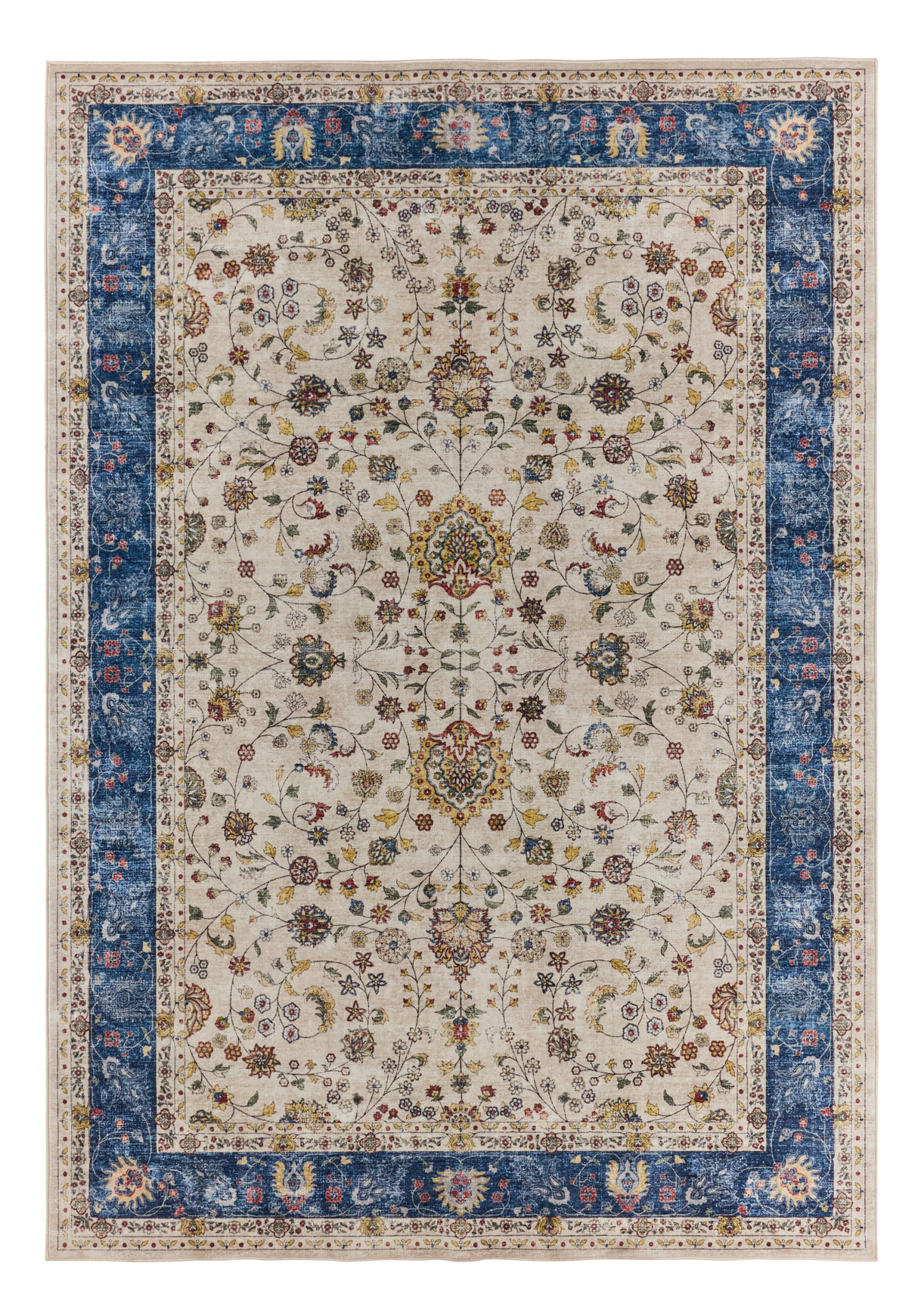 Tapis doux à poils courts motif oriental bleu - 120x160 cm