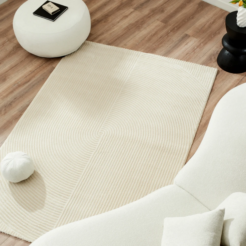 Tapis motif géométrique poils en relief crème - 160x230 cm