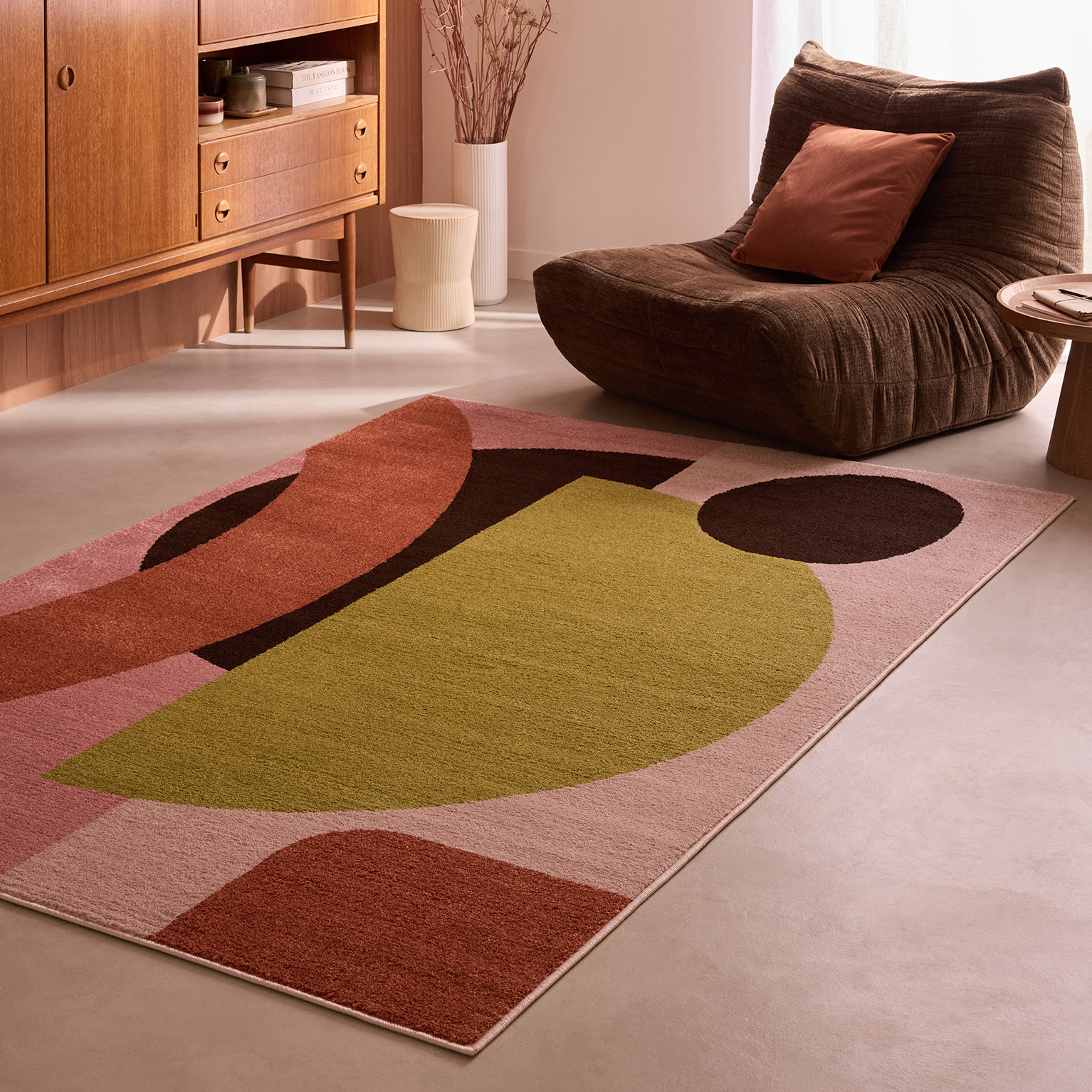 Tapis de salon à poils courts à motif abstrait multicolore - 100x150 cm
