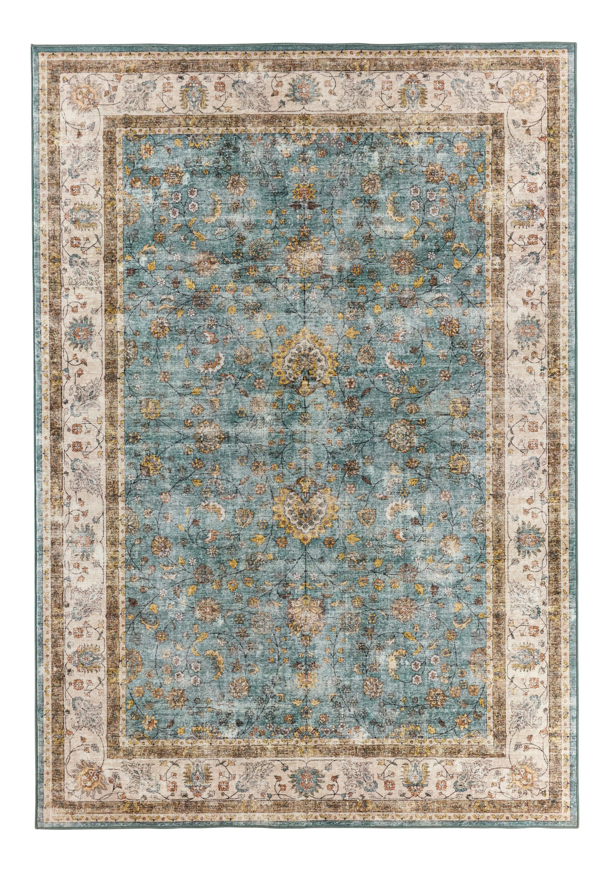 Tapis doux à poils courts motif oriental turquoise - 120x160 cm