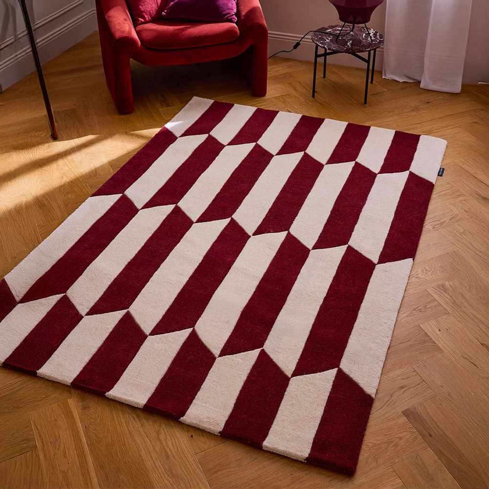 Tapis en laine graphique - Bordeaux - 133x190 cm