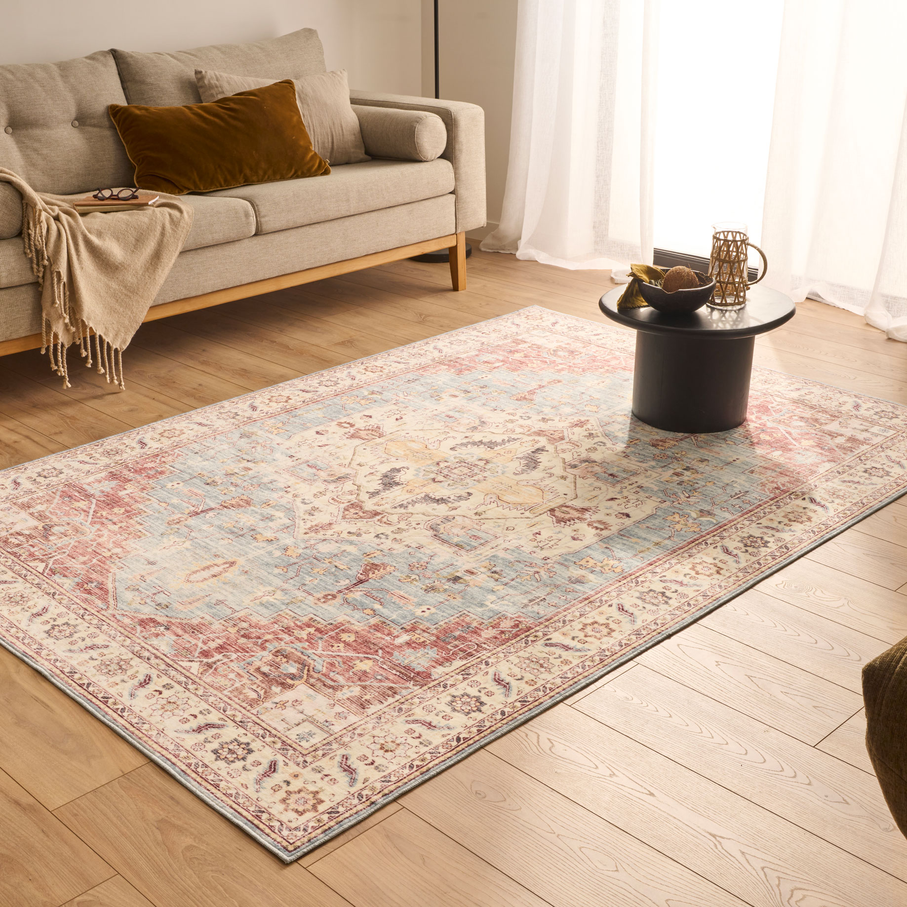 Tapis doux à poils courts motif vintage multicolore - 120x160 cm