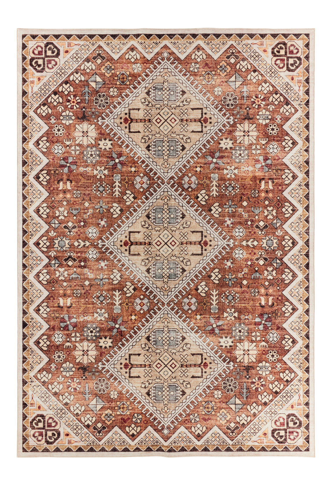 Tapis doux à poils courts motif berbère beige - 120x160 cm