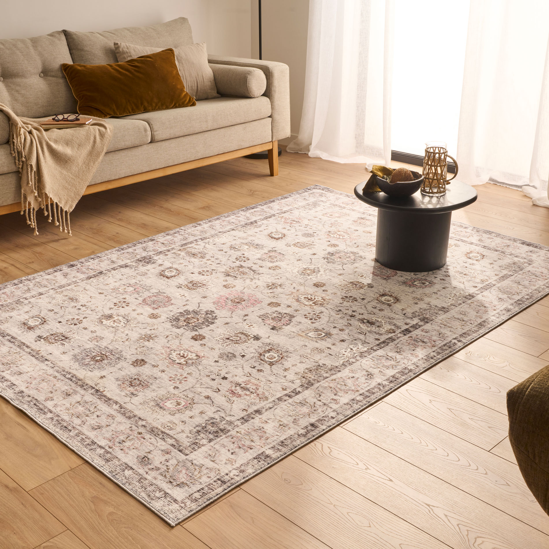 Tapis doux à poils courts motif classique gris - 120x160 cm