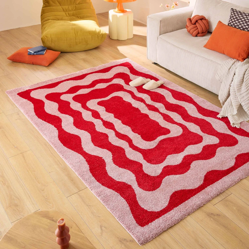 Tapis style retro année 70 - Rouge - 160x230 cm