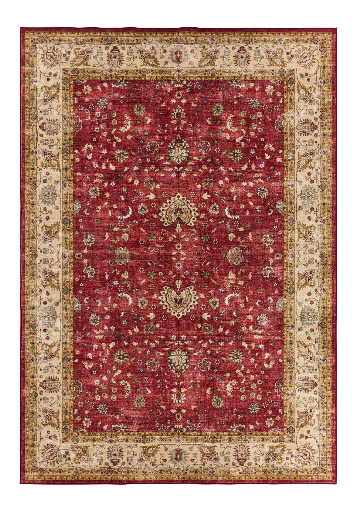 Tapis doux à poils courts motif oriental rouge - 120x160 cm