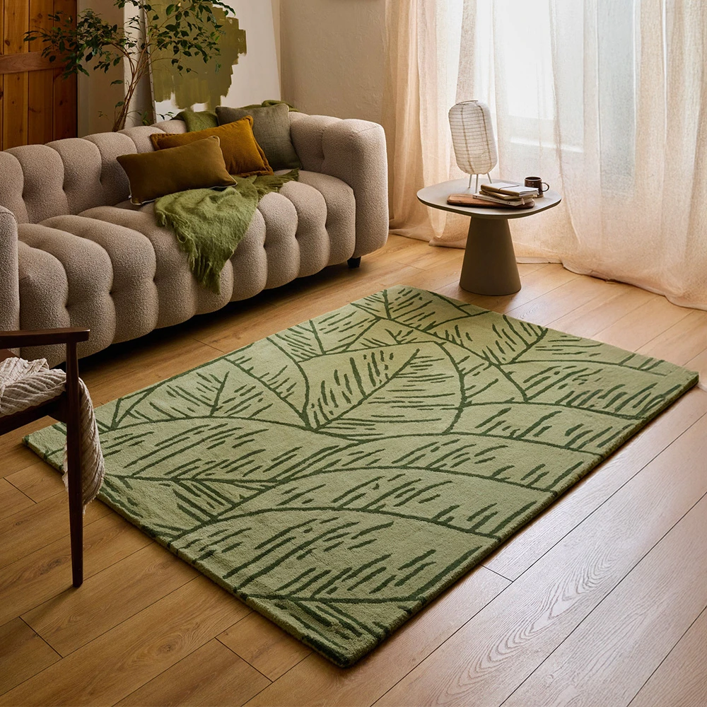 Tapis en laine motif feuillage - vert - 133x190 cm