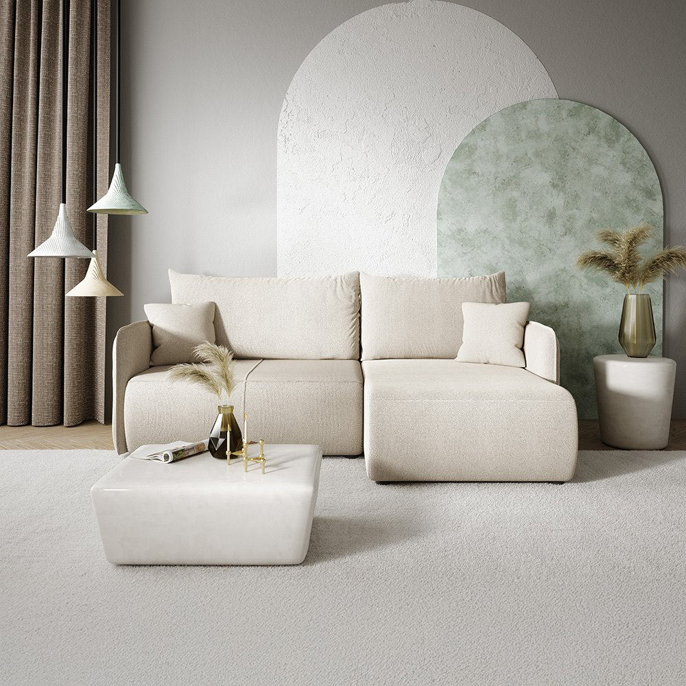 Canapé d'angle droit 4 places en tissu taupe