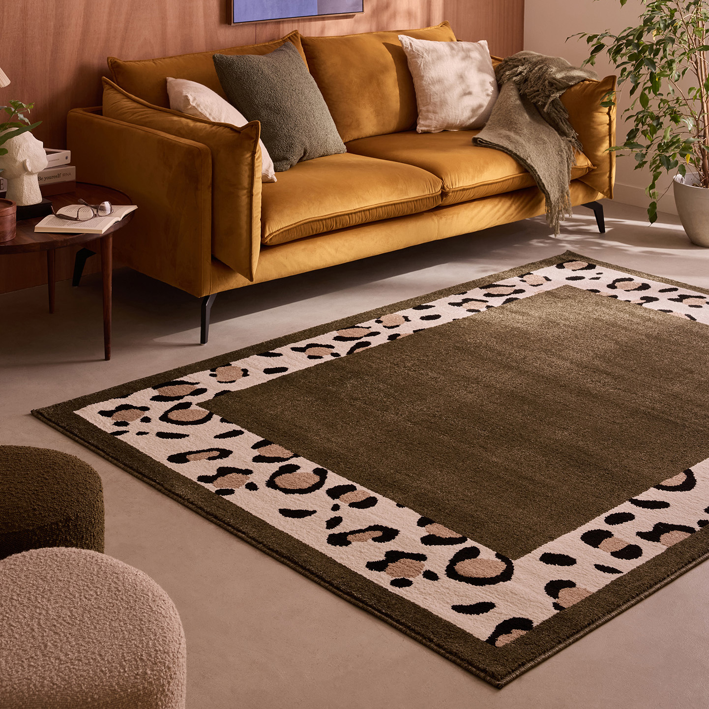 Tapis de salon à motif léopard vert - 80x150 cm