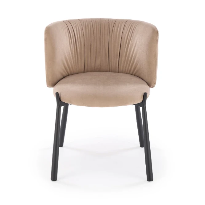 Chaise beige avec pieds noirs dossier plissé et assise ronde