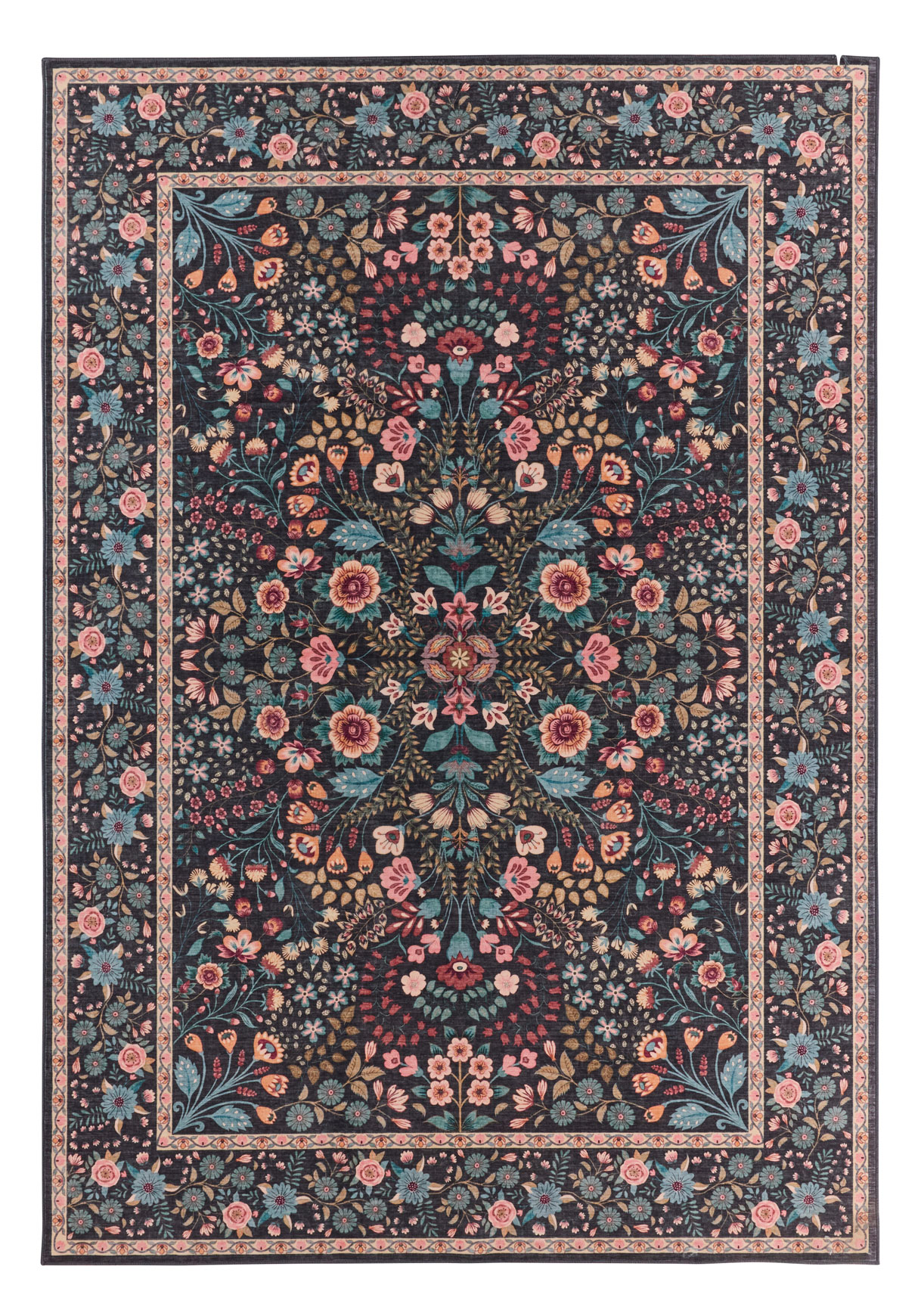 Tapis doux à poils courts motif fleuri noir - 120x160 cm