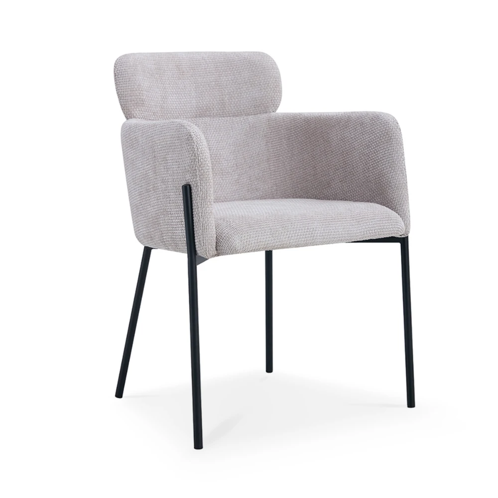 Chaise en tissu beige et pieds métal noir