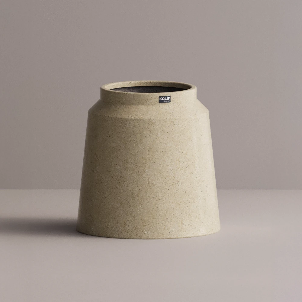 Pot de fleurs crème en béton ultra-léger - Taille XL - Diamètre : 60 cm, Hauteur : 60 cm
