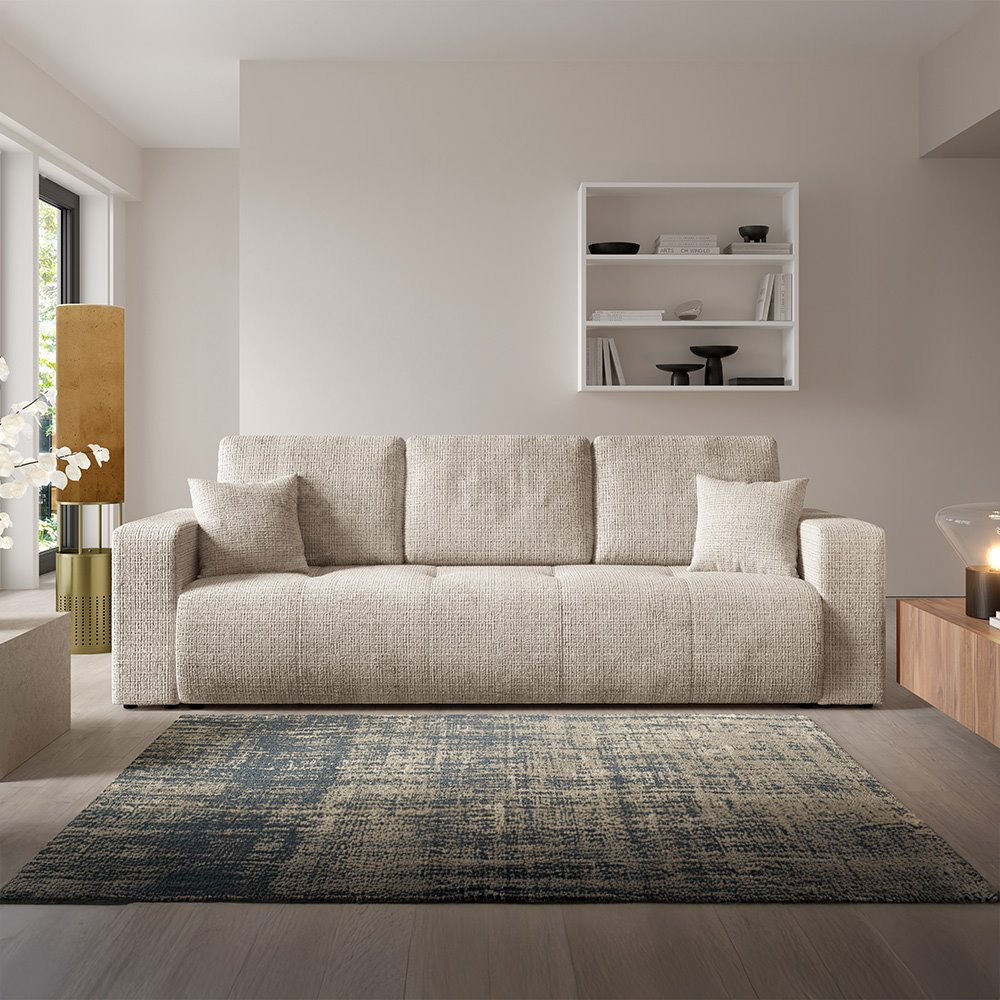 Canapé 3 places en tissu texturé beige