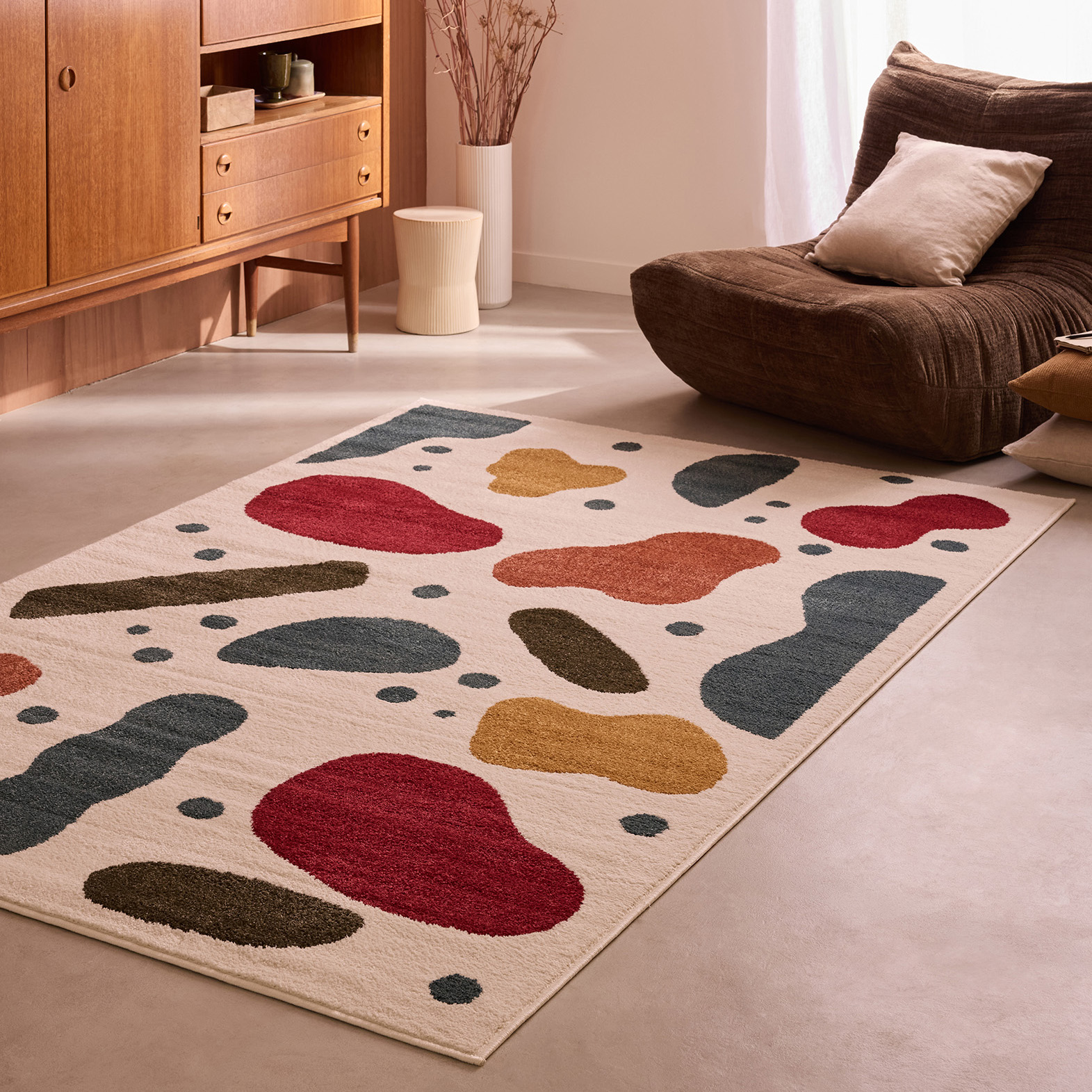 Tapis de salon à poils courts à motif confettis multicolore - 100x150 cm