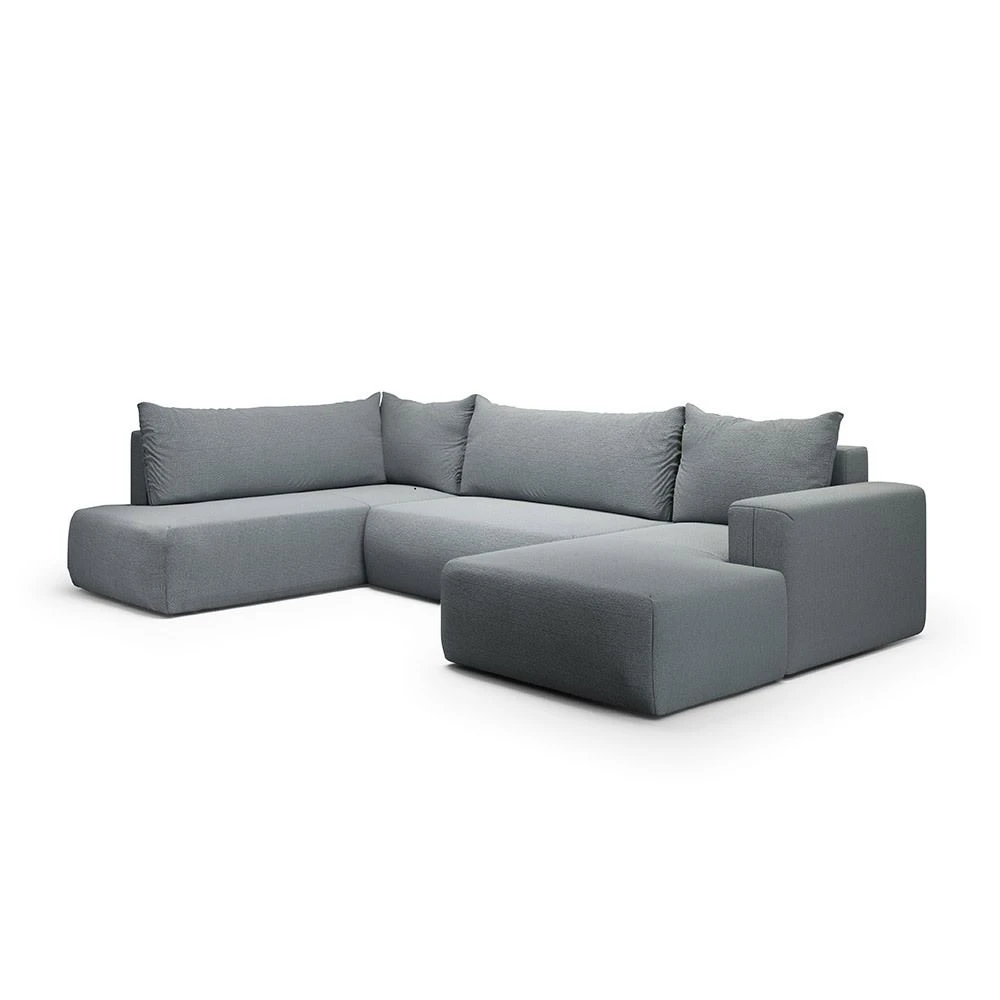 Canapé panoramique gauche 5 places en tissu gris clair