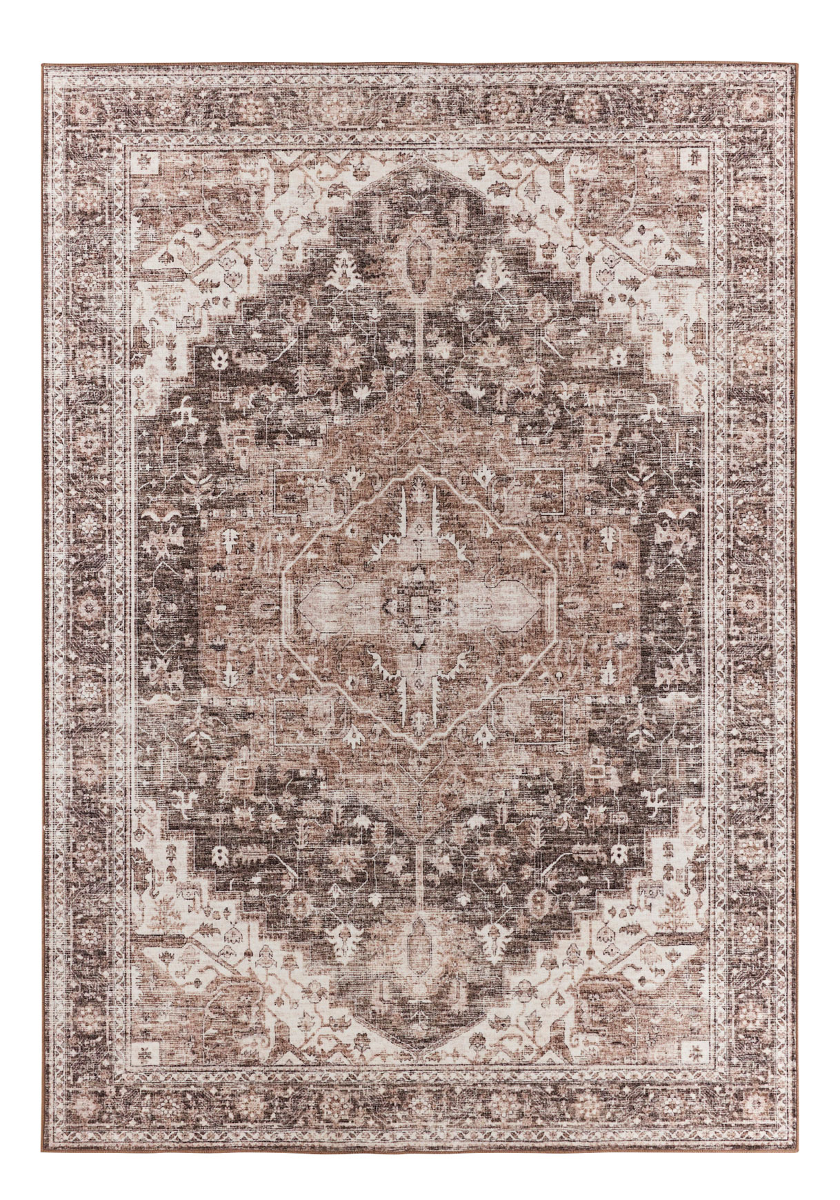 Tapis doux à poils courts motif vintage beige - 120x160 cm